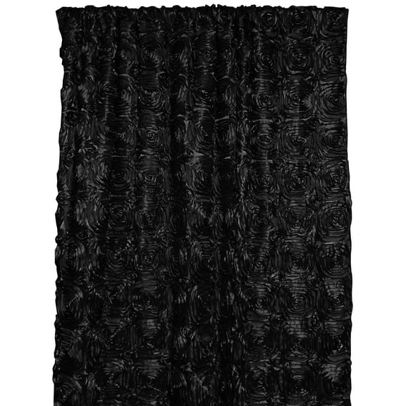 Satin Rosette 3D Pop up Flower Single Curtain Panel 54 Inch Wide Black