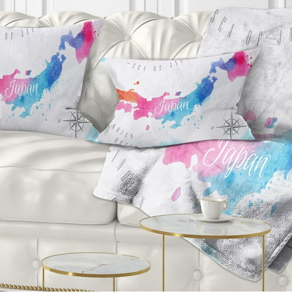 Designart Japan Map Watercolor - Abstract Throw Pillow - 12x20