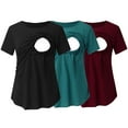 thumbnail image 3 of Youmylove Women Maternity T-Shirt Tee Shirts Short Sleeve Crew Neck Solid Color Asymmetrical Nursed Tops For Breastfeeding 3-Pack Pregnant, 3 of 8