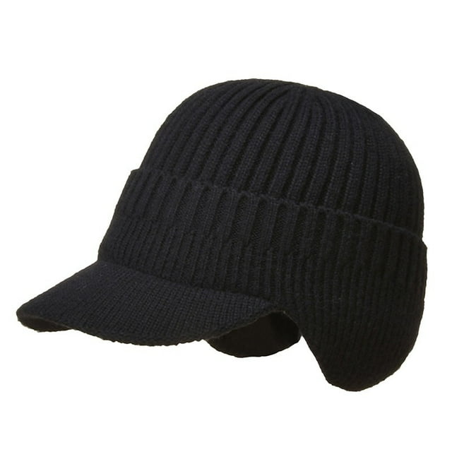 Gorro de punto grueso de oto?o para hombre, gorro clásico de lana cálido con orejeras para adultos con calentador de orejas (negro) LingWen 8390606705648