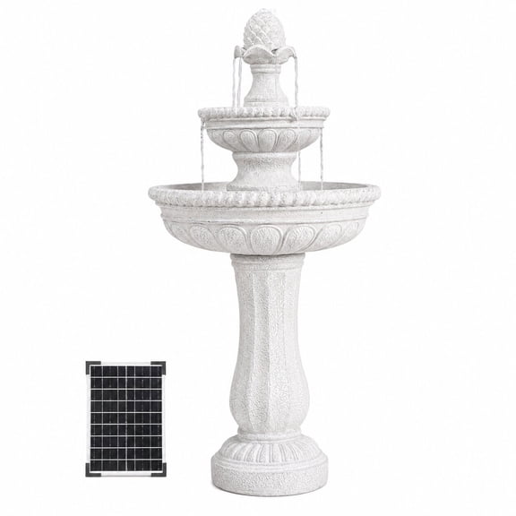 XBrand 39" 2-Tier Outdoor Freestanding Solar Water Fountain - Classic Design, White Resin Bird Bath with Pump - Ideal for Yard, Lawn and Garden, Porch Décor