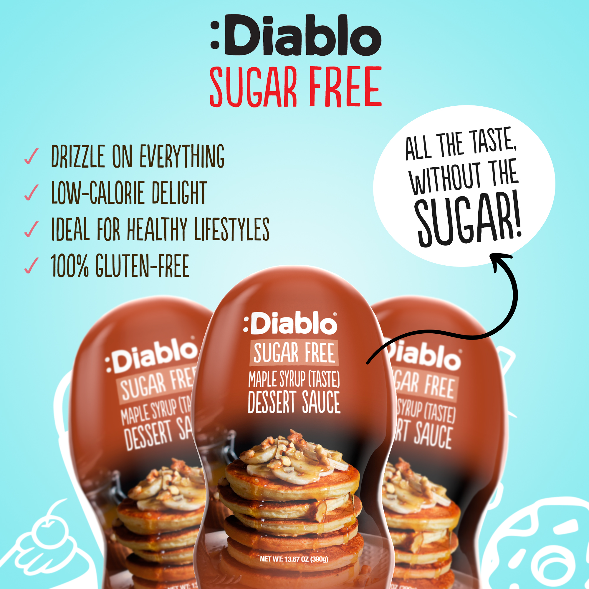 Sirope Diablo sin Azúcar con Sabor a Maple – Salsa para Postres – Endulzante Líquido sin Gluten - Cubierta para Brownies, Panqueques, Waffles, Helado, Batidos, Smoothies, Café, Postres – 390g 6