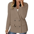thumbnail image 6 of TGSLY Color Block Notched Lapel Blazer for Women Lightweight Double Breasted Button Long Sleeve Suit Coat with Shoulder Pads Loose Solid Color Jacket with Pockets L, 6 of 8