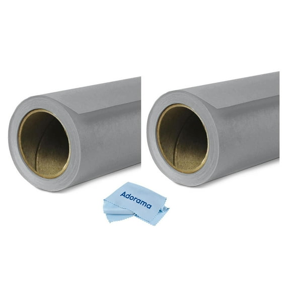 Savage 2 Pack Widetone Seamless Background Paper, 86" wide x 36' Fashion Gray, #56 - With Microfiber Cleaning Cloth