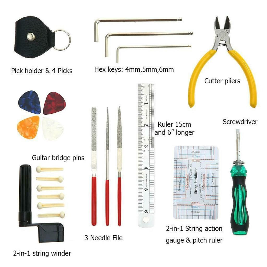 Yihuala Complete String Instrument Repair Set Includes Measurement Files Wrenches Perfect for Guitar Bass Banjo Maintenance