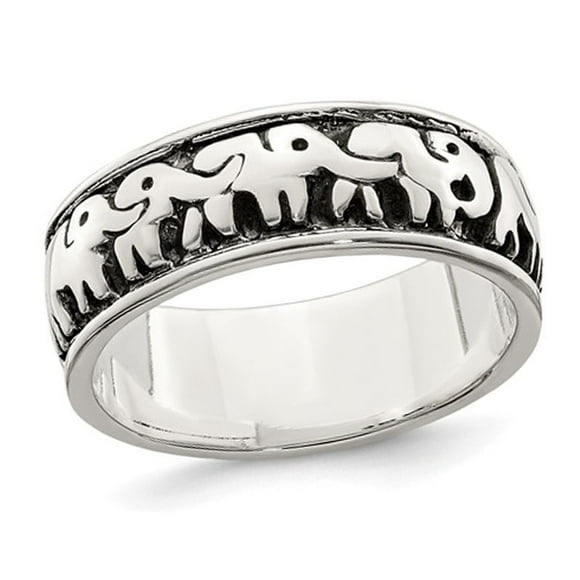 Ladies Antiqued Elephants Ring in Sterling Silver