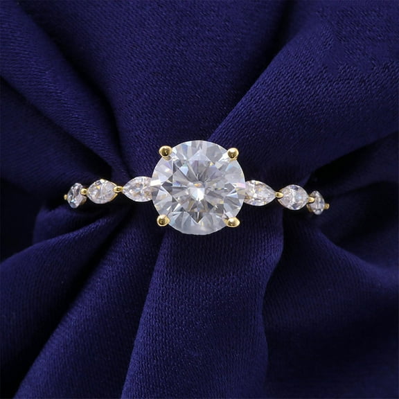 solitaire jewels 1.5CT Round Moissanite Engagement Ring For Women, 14K Yellow Gold