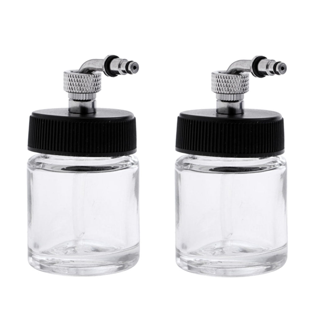 Bonarty 2x Side-Pot Airbrush Glass 22cc Bottles Clear Paint Cup For Airbrush