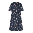 thumbnail image 5 of Uscallm Women Summer Plus Size Round Neck Short Sleeve Embroidery Boho Floral Flowy Casual Midi Dress Loose Maxi Travel Dresses, Navy 3XL, 5 of 5