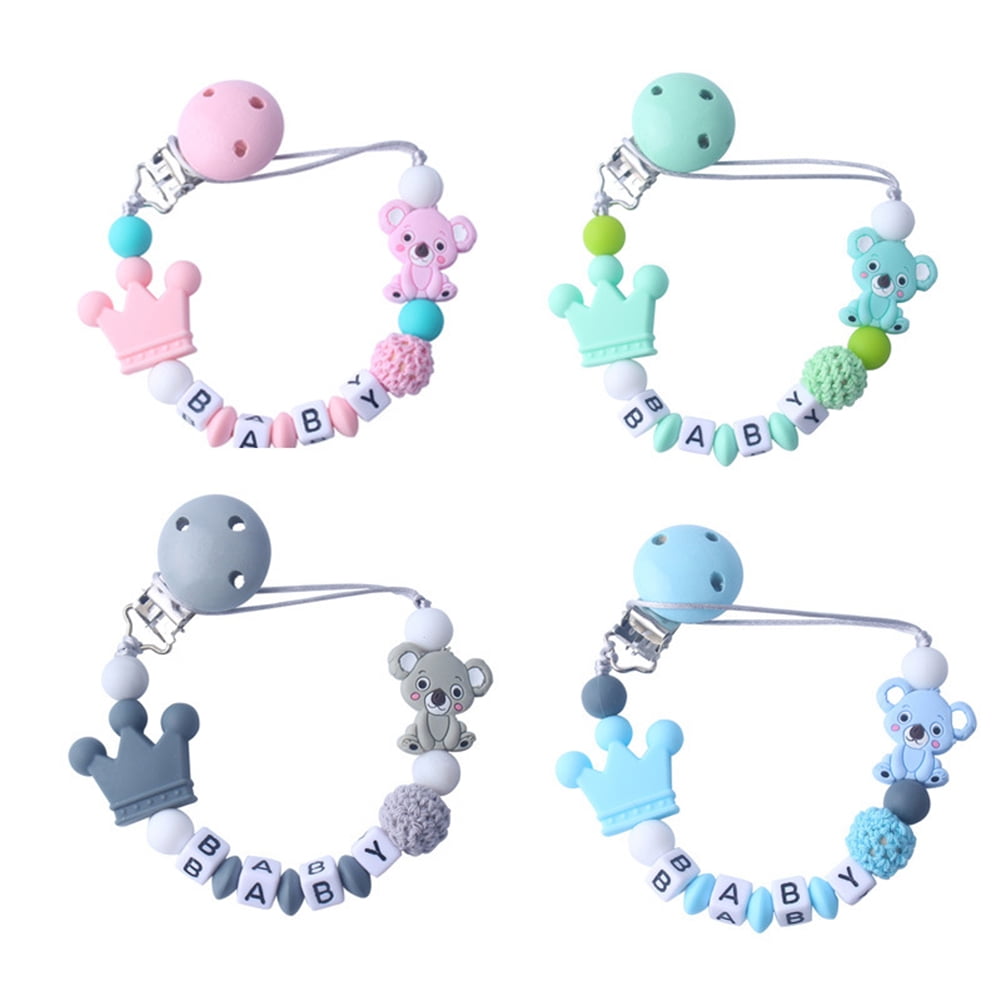 1X Baby Pacifier clip Food grade Silicone Beads letter Baby Pacifier chain Toys 