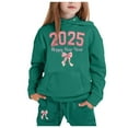 thumbnail image 2 of Toddler Girls Outfit Sets Kids Middle And Older Long Sleeved 2025 New Years Print Hooded Top Sweater Pants Set,2-Piece,Size 2-13Y, 2 of 3