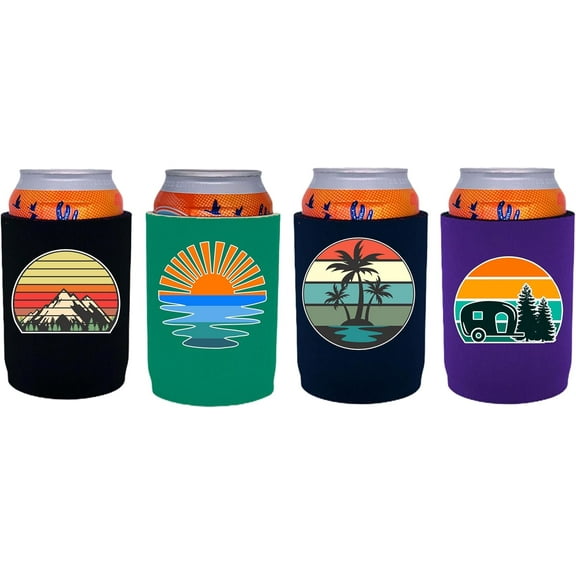 Retro Outdoor Designs Full Bottom Can Coolie 4 Pack Set