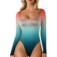 thumbnail image 2 of GHSOHS Women's Square Neck Long Sleeve Bodysuits Double Lined Stretch Thong Jumpsuit Tie Dye Printed Body Suits Going Out Tops, 2 of 4