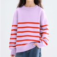 thumbnail image 6 of AHTJRT Girls Oversized Striped Sweater Kids Children Fall Winter Fashion Crewneck Pullover Thermal Soft Knitted Basic Top Purple 4-5 Years, 6 of 6