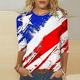 thumbnail image 2 of Dreluolixuan Patriotic Shirts for Women 3/4 Sleeve Tees Crewneck Blouses American Flag Star Red White and Blue Tops Pullover Party in The USA Memorial Day Red 4XL, 2 of 5