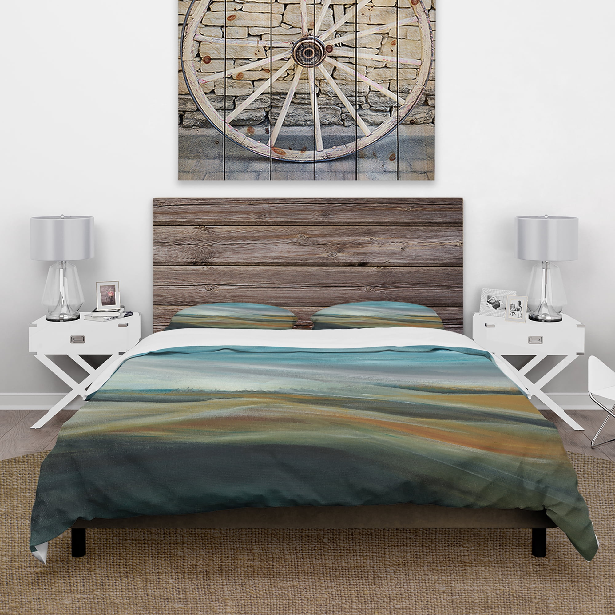 Designart 'Watercolor Desert Storm Abstract Blue' Farmhouse Duvet Cover Set
