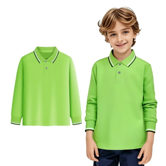 Kids Boys Girls Long Sleeve Shirt Button Closure Comfortable & Soft Pique Fabric