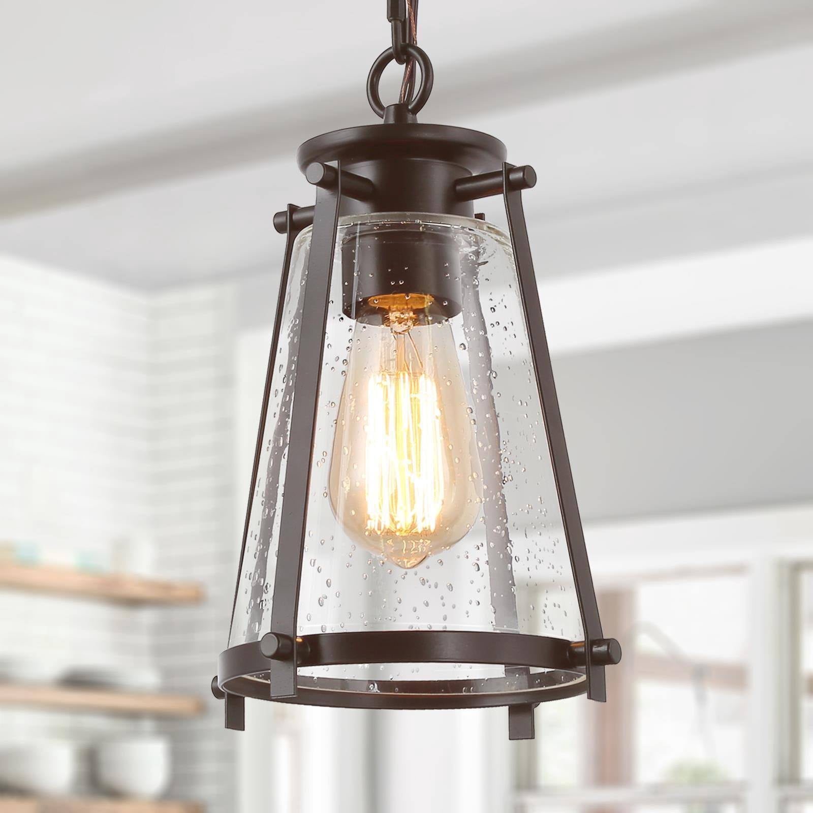LNC Modern Oil Rubbed Bronze Mini Pendant with Seeded Glass, LED Kitchen Island Light