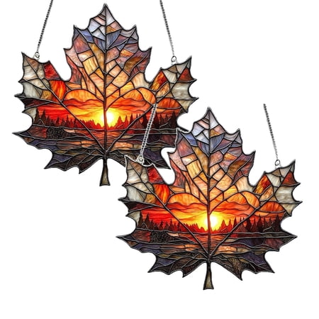 2Pack Acrylic Maple Leaf Acrylic Autumn Pendant Seasonal For Daily Home Birthday Apartment Windows Hangs Home Decor