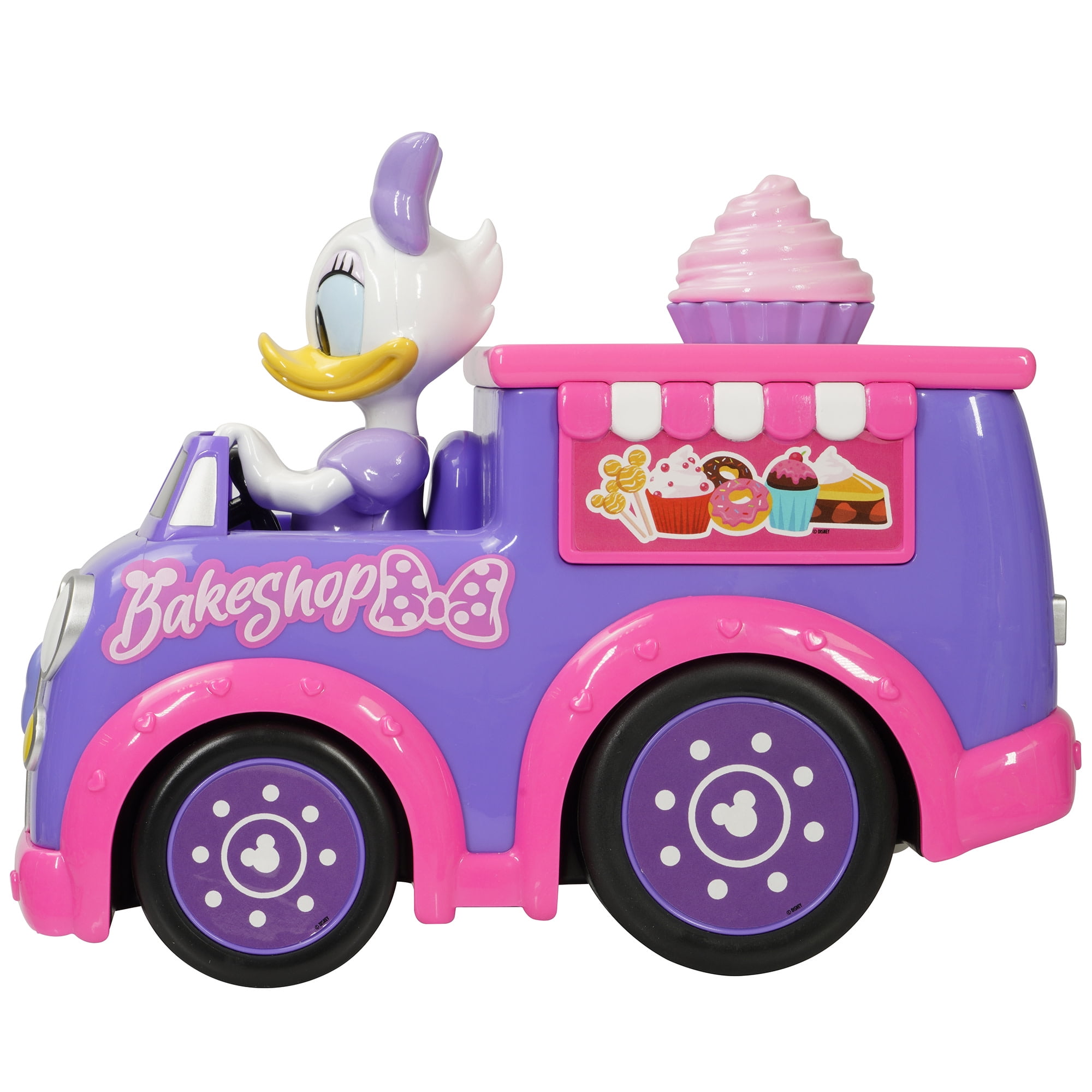 Disney Junior: 9" R/C Daisy Duck Bakeshop Cruiser – Pink & Purple Light-Up Toy Dessert Vehicle, Spins & Wheelies, EZ Pushbutton Remote Control, Kid 3+