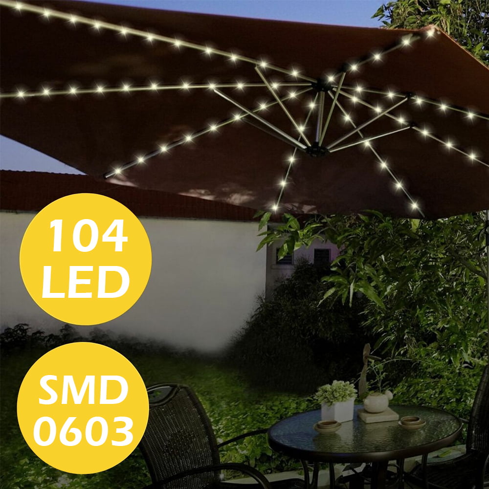 UK Solar Powered Umbrella Lights 104 LED Patio Parasol Outdoor Garden Light Lamp 