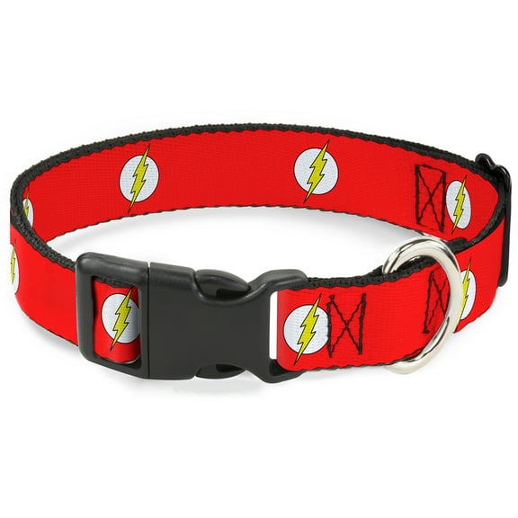 DC Comics Pet Collar, Dog Collar Plastic Buckle, Flash Logo Red White Yellow, 8.5 to 12 Inches 0.5 Inch Wide