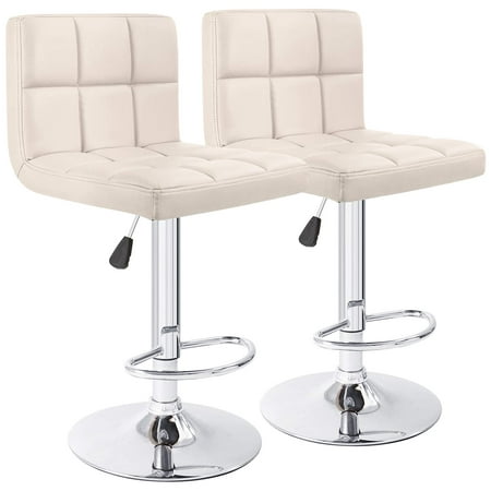 Lacoo Adjustable Armless Swivel Bar Stools with PU Leather, Set of Two in Beige