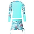 thumbnail image 2 of YEAHDOR Kids Girls 2 Pieces Swimsuit Rashguard Long Sleeve Swimming Shirt Tops with Side Drawstring Shorts Lake Green 6, 2 of 7