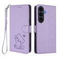 thumbnail image 2 of Wallet Leather Case For Samsung Galaxy S26 FE 5G 6.7",with Card Holder,wristband, Shockproof Kickstand Embossed Love Cat Phone Case,Light Purple,For Galaxy S26 FE 5G, 2 of 8