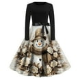 thumbnail image 2 of Christmas Dresses for Women Women's Christmas Printed Round Neck Big Hem Skirt Pleated Skirt Long Sleeved Dress with Snowman Print for Holiday Party,Light Brown,S, 2 of 5