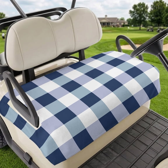 Golf Cart Seat Covers for 2 Seater,Navy Blue Plaid Microfiber Cart Seat Towel Blanket,Spring Farmhouse Buffalo Checkered Absorbent Breathable Non Slip Bench Seats Protector for Golf Course 51"x31"