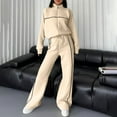thumbnail image 2 of Cotton Tracksuits Womens 2 Piece Fall Winter Sports Outfits Full Zip Sweatshirt Wide Leg Sweatpant Set Retro Sweatsuit (L, Beige), 2 of 7