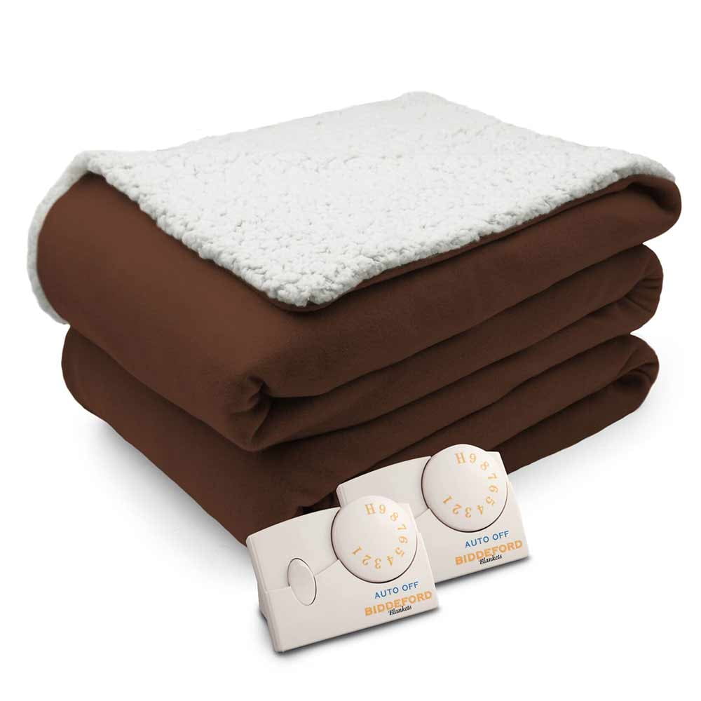 Biddeford Comfort Knit Natural Sherpa Electric Heated Blanket