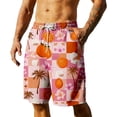 thumbnail image 2 of Mens Swim Trunks Men's Summer Hawaiian Swim Shorts Resort Print Casual Crop Pants with Drawstring Elastic Waist Beach Bathing Suit for Vacation Luau Tropical Travel Watermelon Red M, 2 of 4
