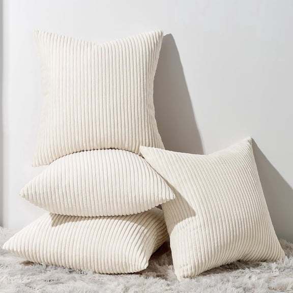 18 x 18 Modern Boho Farmhouse Beige Decorative Pillow Covers, Double-Sided, Soft, Comfortable, 4 Count
