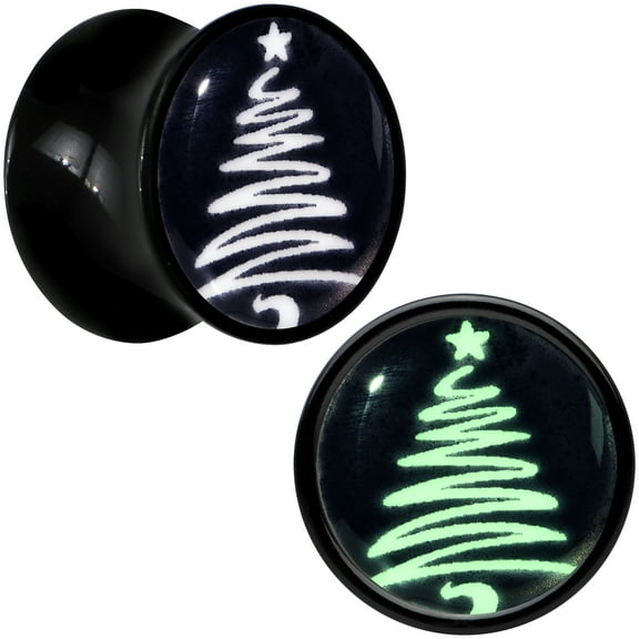 Body Candy 00 Gauge Glow in the Dark Holiday Christmas Tree Acrylic Saddle Plug Set