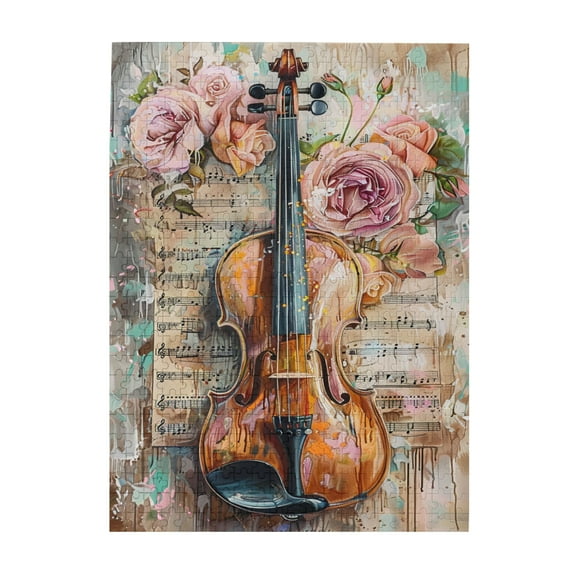 500 pcs Romantic Rose Violin Wooden Puzzles For Adults 500 Pieces,Unique And Beautiful Design,Whimsical Jigsaw Pieces,500 Piece Jigsaw Puzzle For Adults Challenging Puzzle Perfect For Game Night