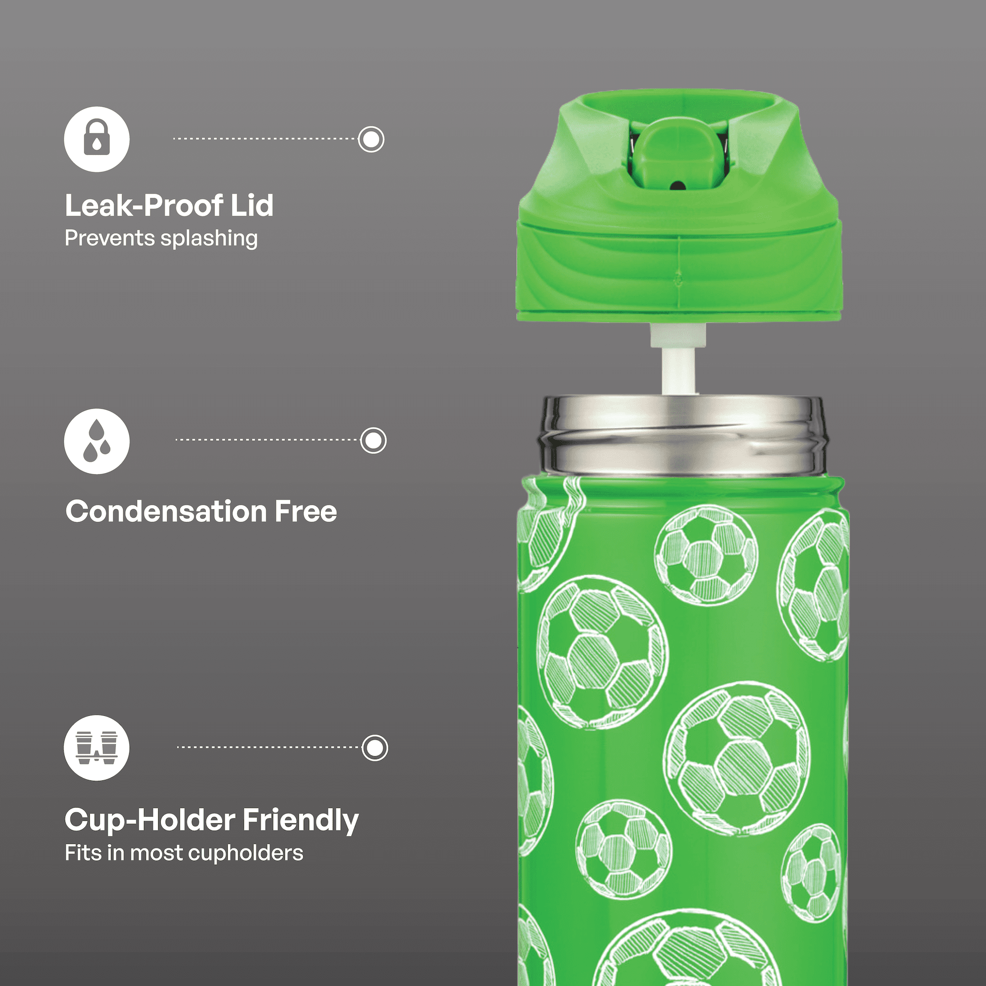 TAL 26oz Stainless Steel Ranger Water Bottle with Easy Sip Straw, Soccer