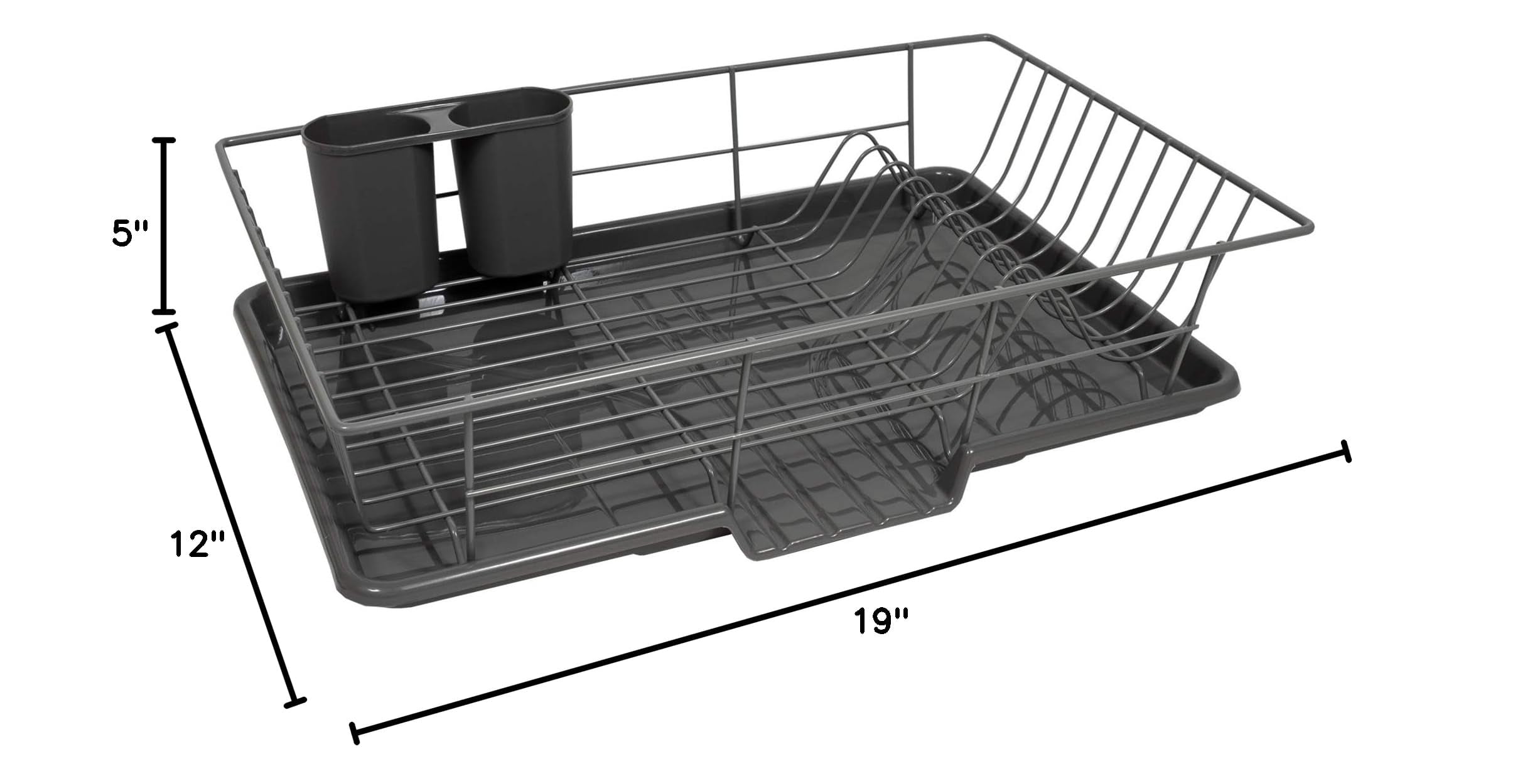 Metal, Plasic 3 Piece Dish Drainer Rack Set with Drying Board and Utensil Holder, 17" x 12" x 5", Beige