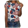 thumbnail image 1 of EQWLJWE Hauts d'Été pour Femmes Hauts pour Femmes Liquidation T-shirt Décontracté pour Femmes Jour de l'Indépendance Imprimé Col Rond Manches Courtes Pull Blouse Hauts, 1 of 6