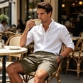 thumbnail image 6 of Wrtxtat Mens Casual Shorts Italian Style Adjustable Waist Front Button down Naples Shorts with Pockets Fashion Summer Beach Business Golf Shorts Brown S, 6 of 8