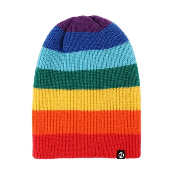 Autumn And Winter New Knitted Rainbow-colored Pile-up Hat European And American Double-striped Flanging Hat Alpaca Wool Warm Ear Protection Hat