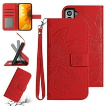 Feishell Slim Wallet Case for Samsung Galaxy S22 Plus 5G,for Men Women,Sunflower Embossed Pattern PU Leather Flip Cover Magnetic Closure Folio Card Slots Kickstand Phone Case with Hand Strap,Red