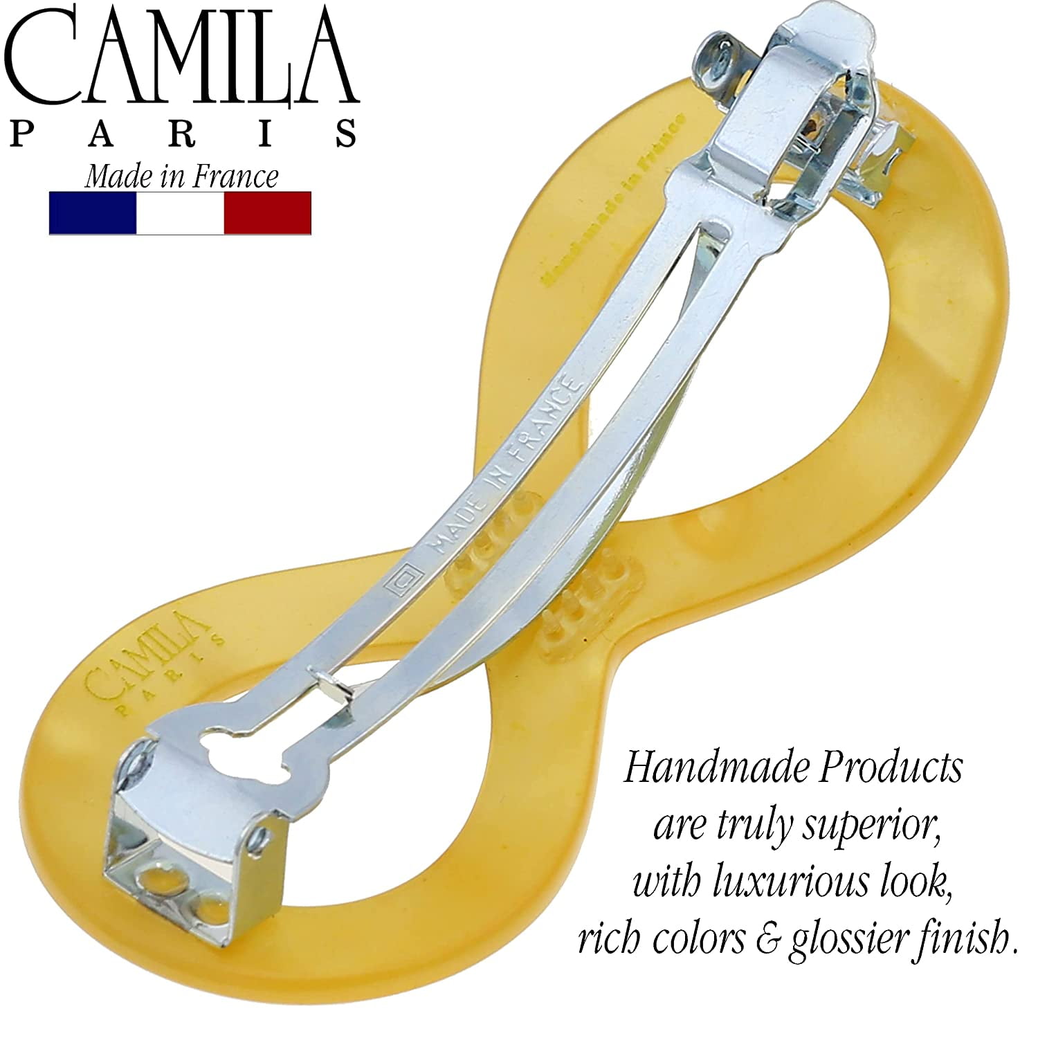 Camila Paris CP3275 French Hair Barrette Clip for Girls, Handmade, Blue, Strong Hold Grip Hair Clips for Women, No Slip and Durable Styling Girls Hair Accessories, Made in France