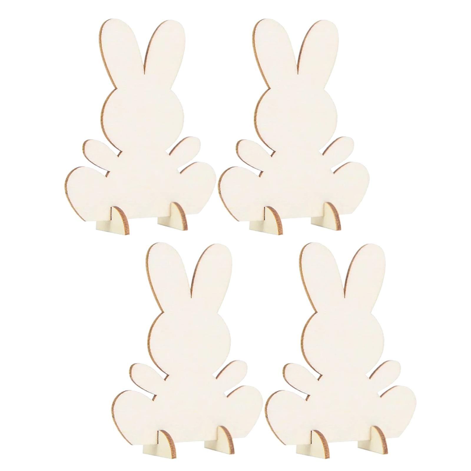 4x Unfinished Wooden Bunny Cutouts Craft Tags Unpainted Hanging Easter ...