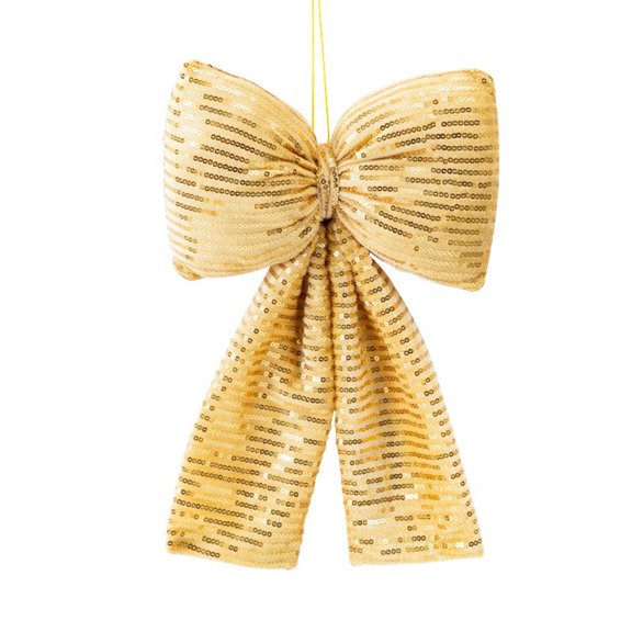 Sequin Bow Christmas Hanging Ornament for Xmas Tree Mantel Window Wreath Holiday Home Decoration, 03 Sequin Bow#Gold