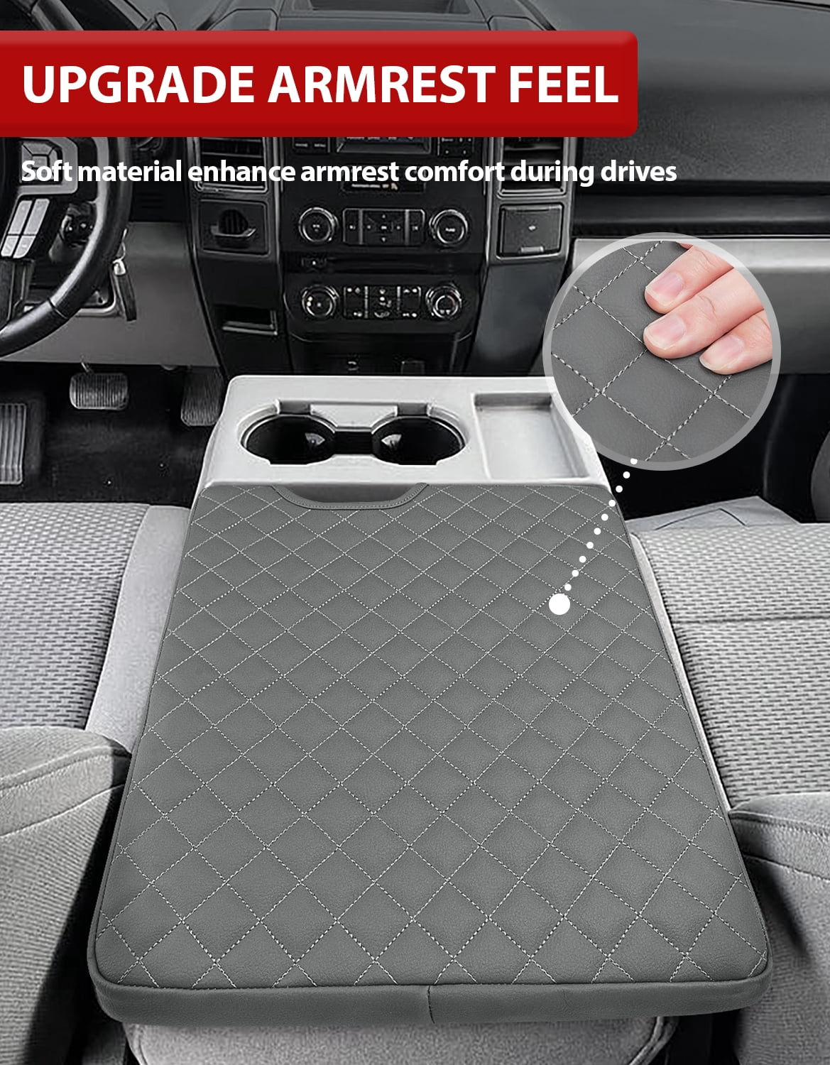 KBH Center Console Armrest Cover for 2015-2025 Ford F150, 2017-2025 F250 F350 F450 with 40/20/40 Jump Seat, Leather Middle Console Cover for F150 Accessories, Darkgray