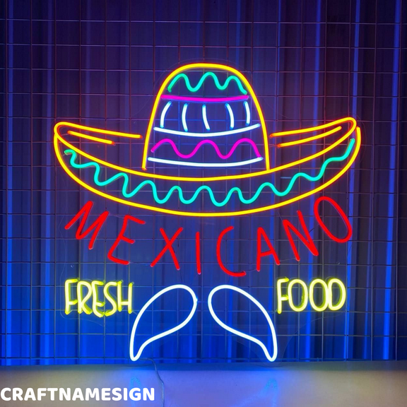Craftnamesign Mexicano Fresh Food Led Sign, Mexican Restaurant Wall Art Decor