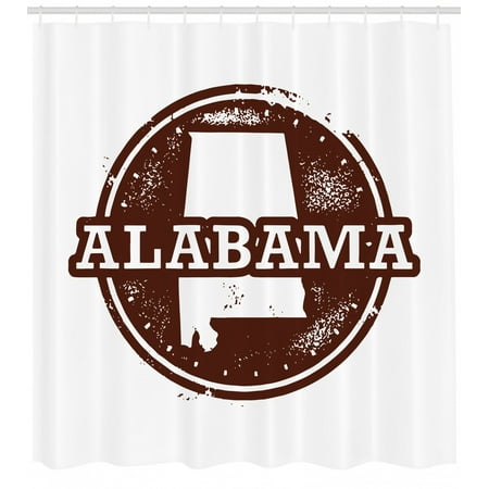 Alabama Bathroom Set Alabama Shower Curtain, Vintage Style Alabama Map Outline on Weathered Background Image Print, Fabric Bathroom Set with Hooks, 69W X 75L Inches Long, Chestnut Brown White, by Ambesonne ()