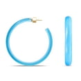 thumbnail image 6 of Gold Plated Sterling Silver Light Blue Lucite / White 60MM Large Open Hoop Earrings - Round Flat Edge, 6 of 7